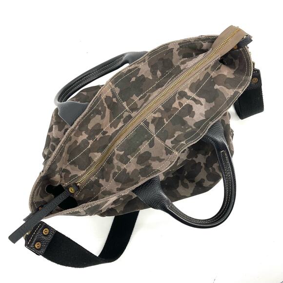Nicoli Suede and Leather Large Tote Bag Camo Canvas Shoulder Strap - Picture 7 of 8